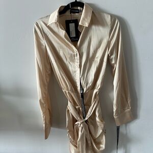 Satin Tie-Waist Shirt Dress